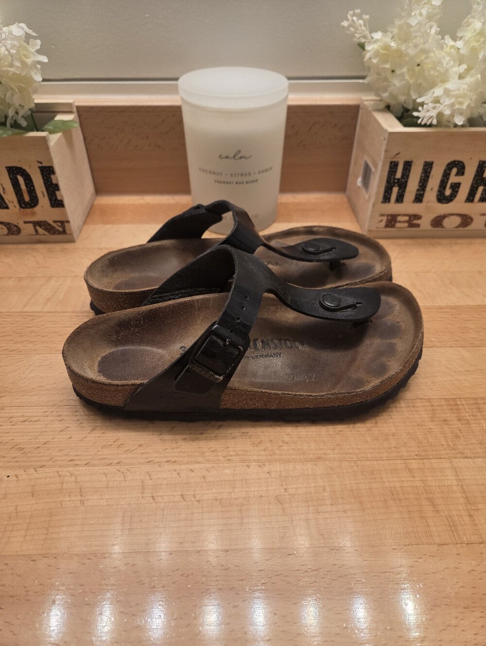 Birkenstock Gizeh Thong Sandals Black Birko-Flor Patent Women's Size 36